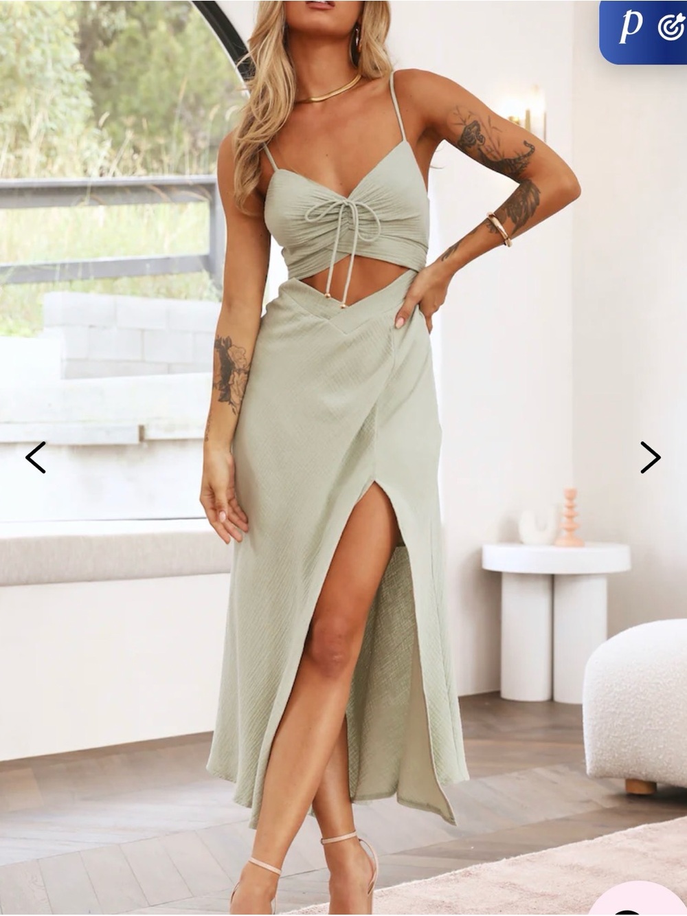 Hello Molly Sage Green Maxi Cutout Dress